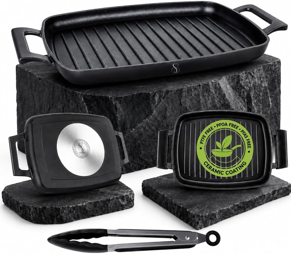 Inductie Grillplaat - 47 cm - Rechthoekig - Keramische Anti-aanbaklaag - Voor Inductie en Gas Ovens