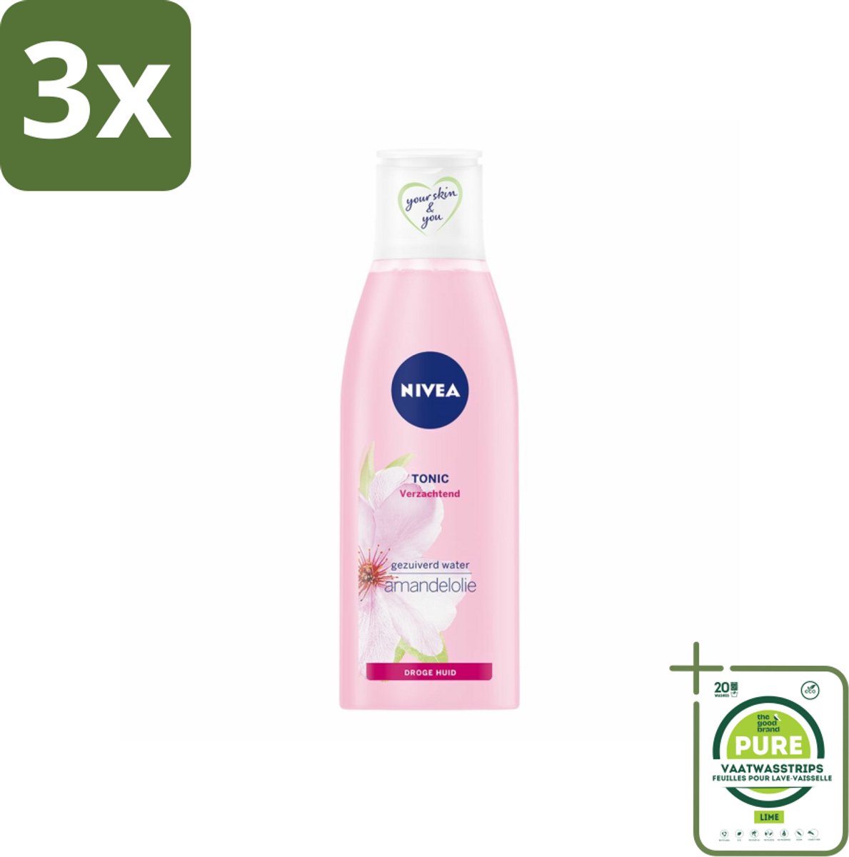 3 x NIVEA - Gezichtstonic - Essentials Verzachtende Tonic - Voor droge & gevoelige huid - Met Amandelolie & Hydramine - 200 ml - Grootverpakking - Gezichtswater - Toner - Droge Huid - Gevoelige Huid - NIVEA Essentials