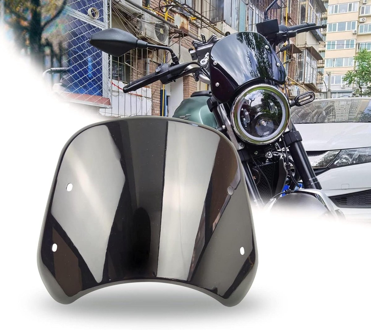 Motorfiets Windscherm - Motor Accessoire - Comfortabel Rijden - Universele Pasvorm - 5-7 Inch Koplamp - Zwart