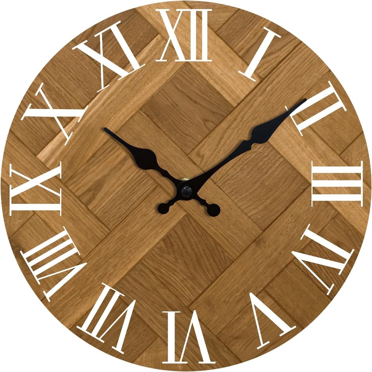 Stille Wandklok met Romeinse Cijfers - Batterij Aangedreven, Retro Design voor Woonkamer, Keuken en Thuis - 20 cm (Bruin, Wit)