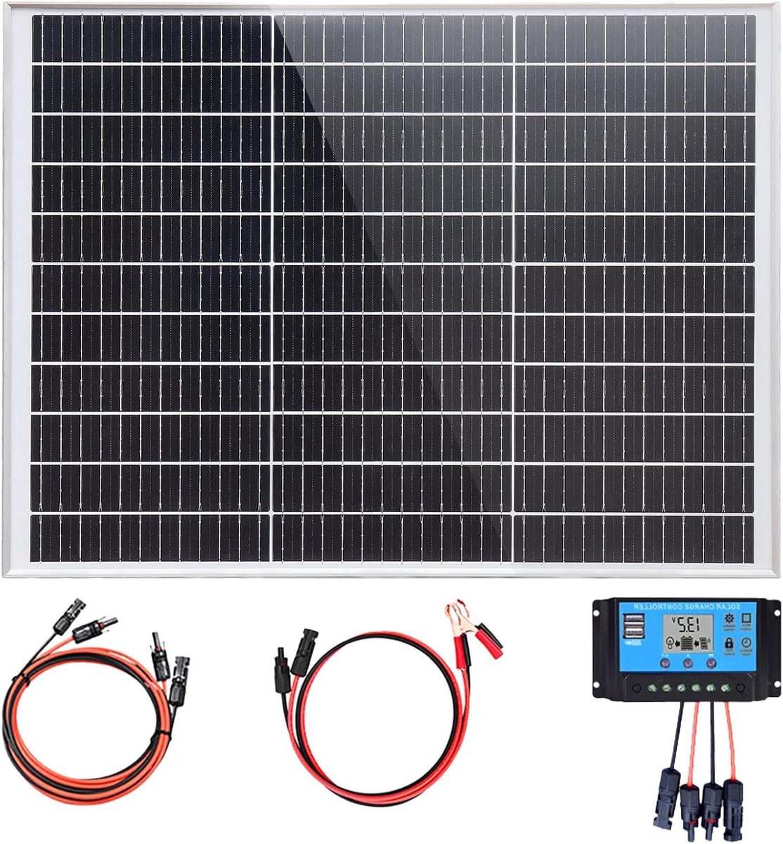 Zonnepaneel Kit - Solar Paneel Set - Stroomvoorziening Buiten - Hoog Rendement 23% - 1050 x 530 mm - Zwart