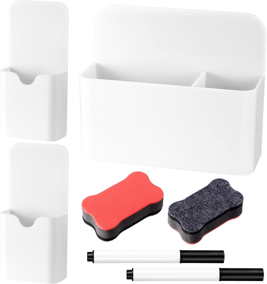 SnelShoppen - 3 Stuks Magnetische Penhouder Markerhouder voor Koelkast, School, Kantoor, Inclusief 2 Magnetische Whiteboard Sponsen & 2 Pennen (2 Mate