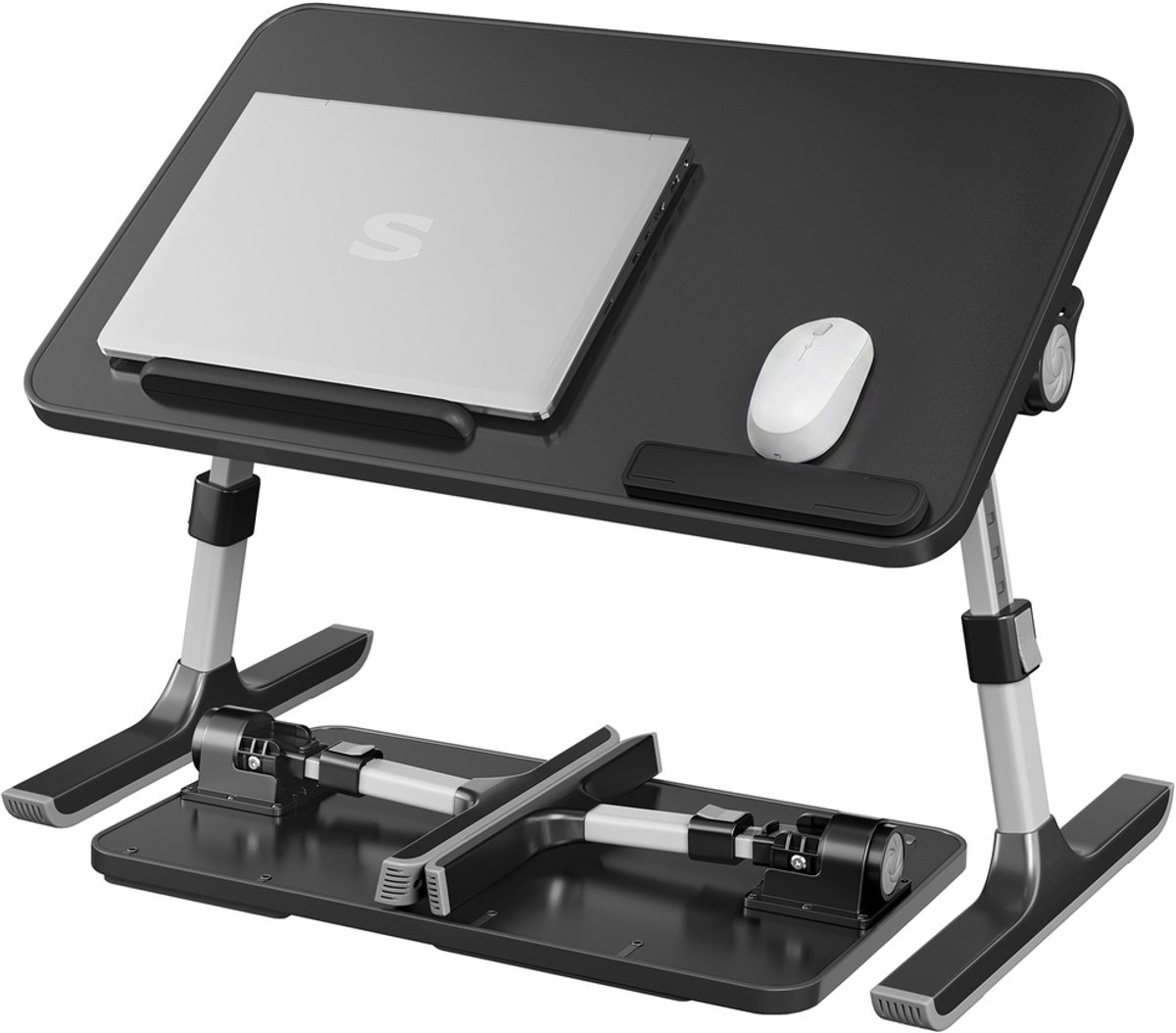 Laptoptafel – zwart – 52x30x23 cm – met lade en aluminium frame – Inktzwart