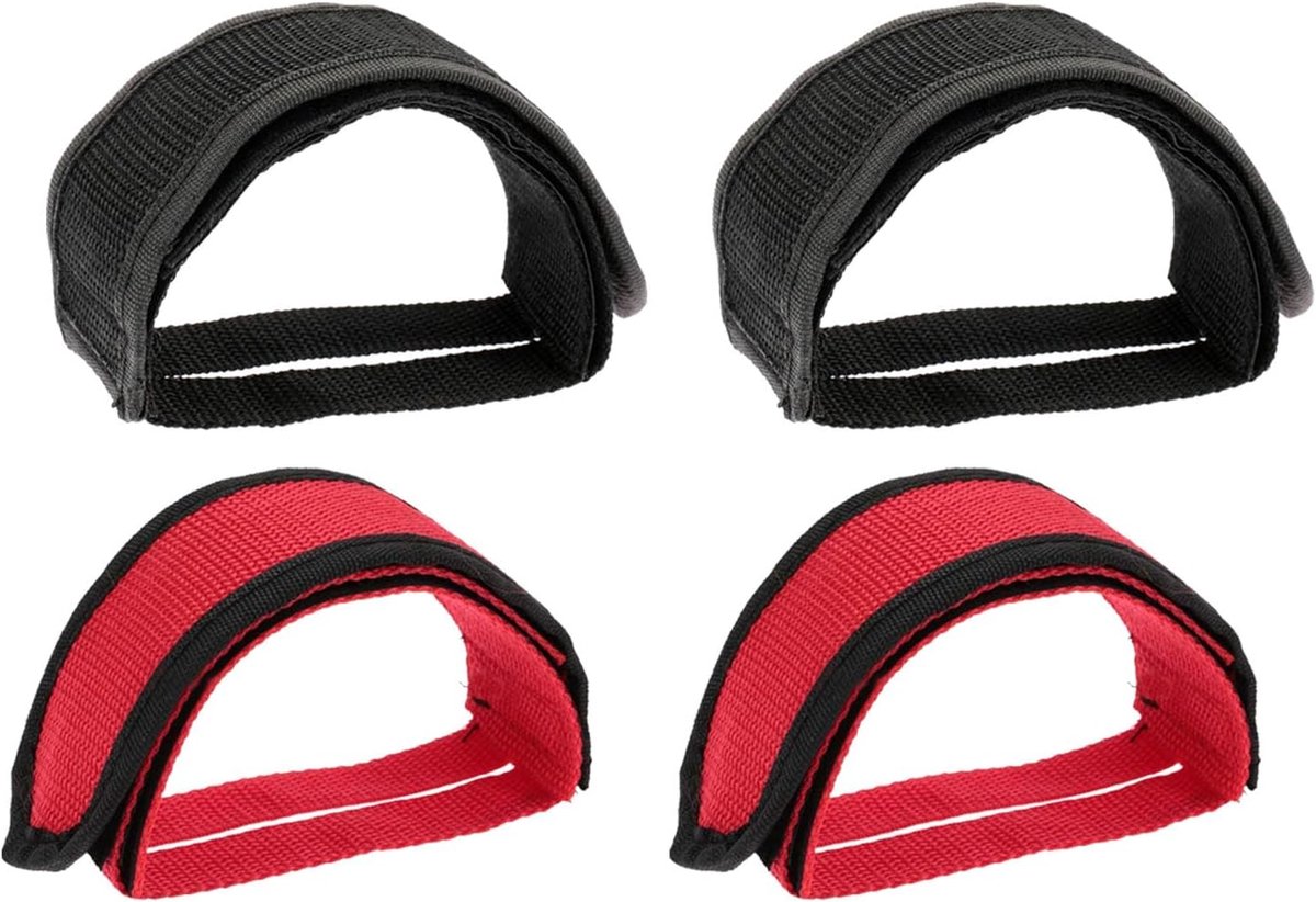 4 stuks fietsen pedaal teen riemen, teenclips bandjes tape, verstelbare fiets vaste versnellingsriem, tape teen kooien voor fiets voor BMX, MTB, stadsfiets, stationaire hometrainers (zwart, rood)
