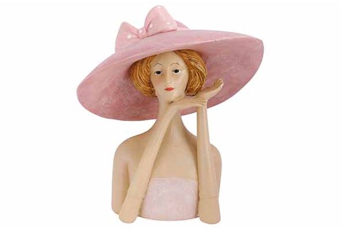 Beeld Lady With Hat Roze 21x14xh23cm And Ere Polyresin