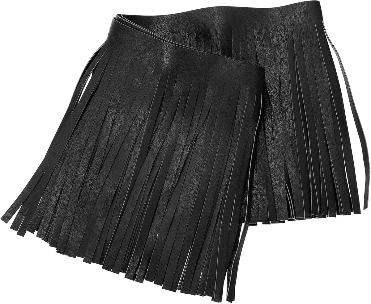 90 cm brede franjes van PU-leer, dubbelzijdig, om zelf te naaien, knutselen, naaien, kleding, handtas, decoratie, zwart