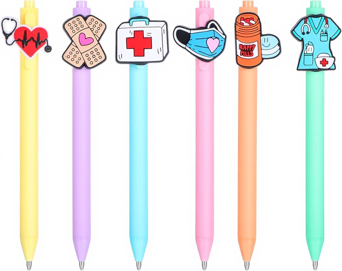 6 stuks verpleegsteraccessoires, pennen, grappige cartoon, verpleegsterpen, balpen, hoogwaardige accessoires, intrekbare balpen voor artsen, medische assistenten, werk