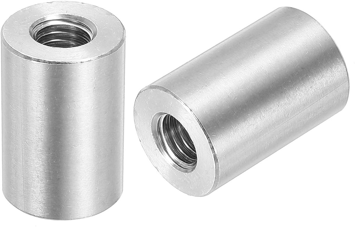 4 stuks moeren ronde stekkers M10, koppelingsmoeren roestvrij staal 304 lengte 30 mm boutmoer stang huls lengte houder, M10 x 30 x 20 mm