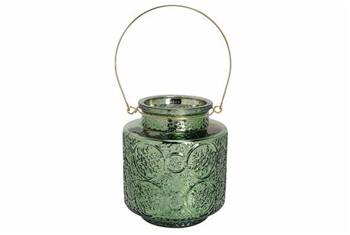 Lantaarn Nora Groen 12,7x12,7xh14,5cm Ro Nd Glas
