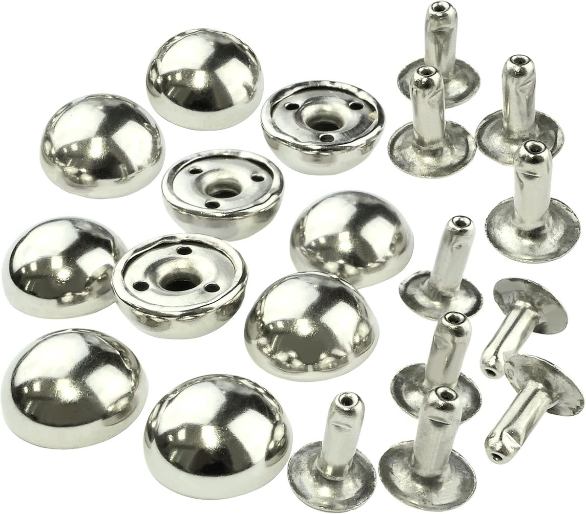 - C5666 - set met 10 ronde klinknagels Ø12 mm met halfrond/gebogen, halfronde kop - van staal - zilverkleur - lederwaren jeans handtassen korte accessoires kleding