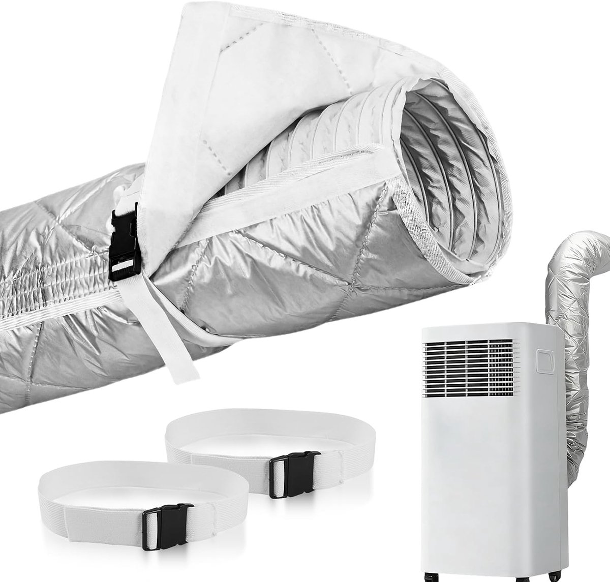 geïsoleerde slangafdekking, draagbare airconditionerslangenhoes voor 5-5,9 inch diameter uitlaatslang met 2 verstelbare gespriemen