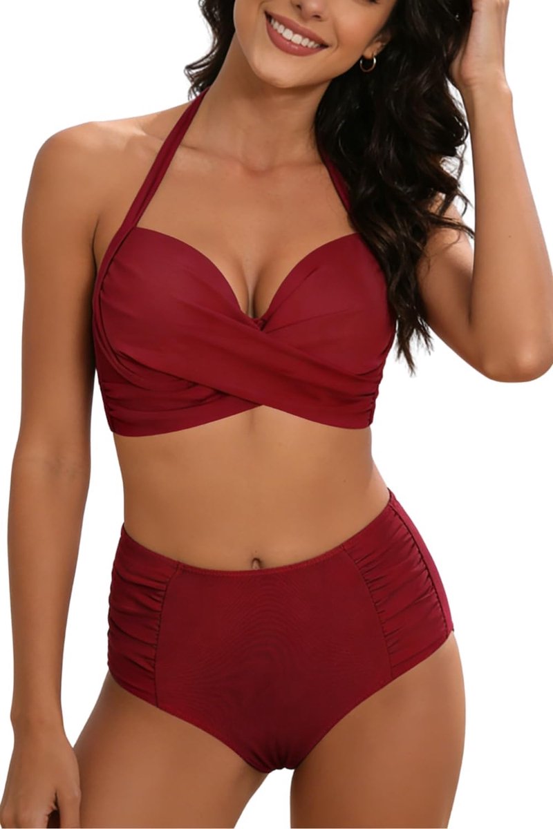 Badpak voor dames, hoge taille, badmode voor dames, tweedelig, gevoerd, push-up, beachwear, beha, bikini voor dames, zee