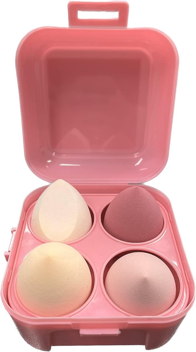 MUUK Make-upspons Blender 4 Pack Foundation Spons Latex Gratis Beauty Blender Applicator Met Sponshouder Case Ideaal - ShopVlot