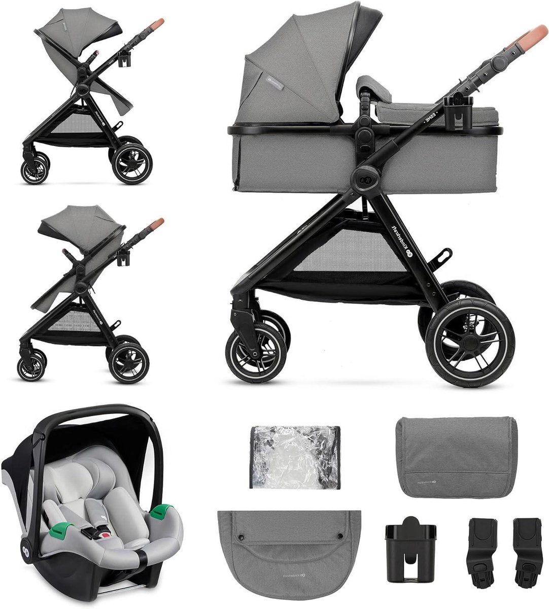 Kinderwagen 3-in-1 - Babybuggy Reiswieg - Dagelijkse Wandelingen - Zitje Verstelbaar - Tot 25 kg - Grijs