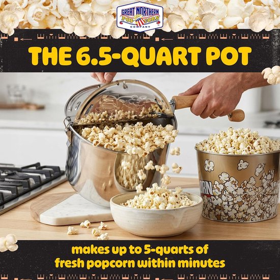 Popcorn Machine - Kookpan Popper - Filmavond Snacks - Gelijkmatige Verwarming - 65 Liter - Zilver — afbeelding 3
