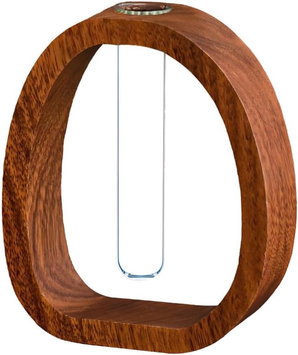 SnelShoppen - Vaas van massief hout in reageerbuisvorm voor thuis, kantoor of bruiloftsdecoratie - Unieke houten vaas voor bloemen, decoratie, 28 cm h