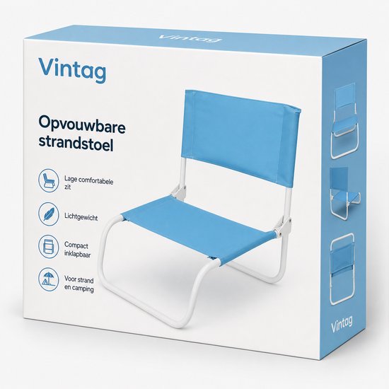 Opvouwbare Strandstoel - Lage Campingstoel - Lichtgewicht - Blauw — afbeelding 5