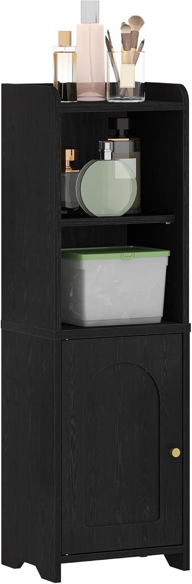 Hzuaneri badkamerkast met deuren, 20 x 25 x 80 cm, zwart, smalle badkamerplank, toiletkast, verstelbare planken, ruimtebesparend, voor badkamer, woonkamer