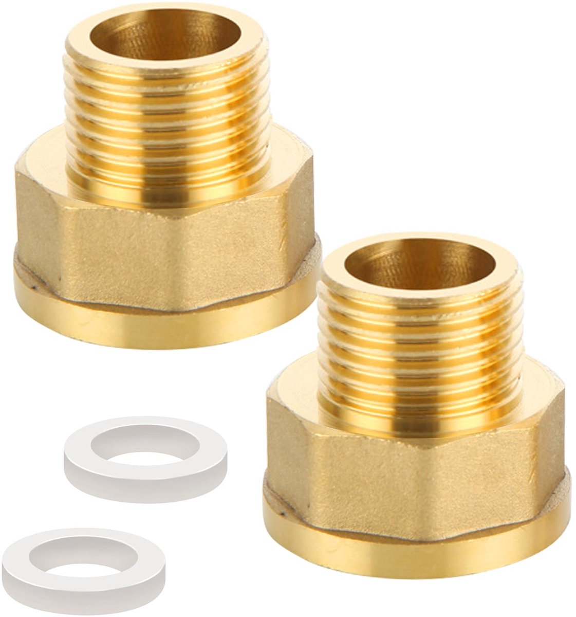 2 stuks messing verloopstuk 1" binnendraad x 1/2" buitendraad, verloopmof IG 1 inch naar AG 1/2 inch, sanitaire hulpstukken voor waterleidingen, drinkwater, containers, sanitaire verbindinge