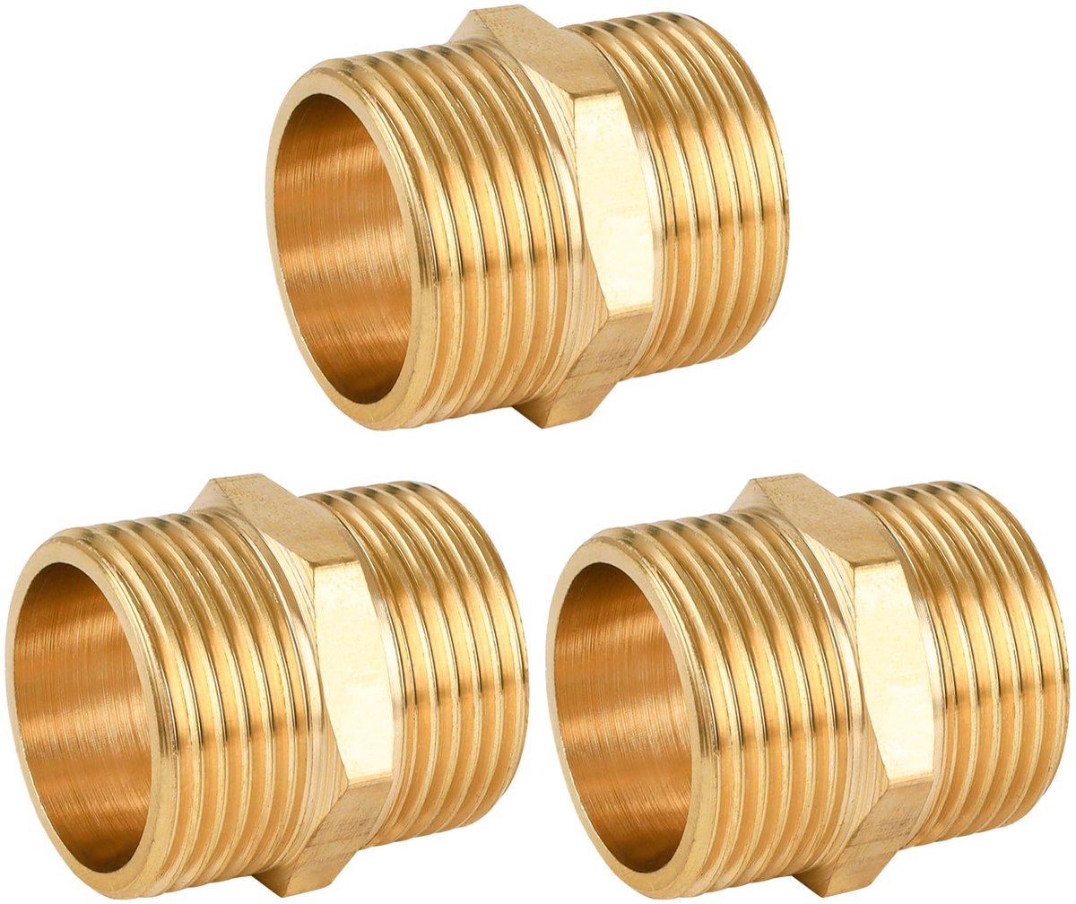3 Stuks Dubbele Nippel 1 Inch Messing Buitendraad, Zeskant AG/AG, Verbindingsstuk Schroefdraadfitting Voor Sanitair, Centrale Verwarming