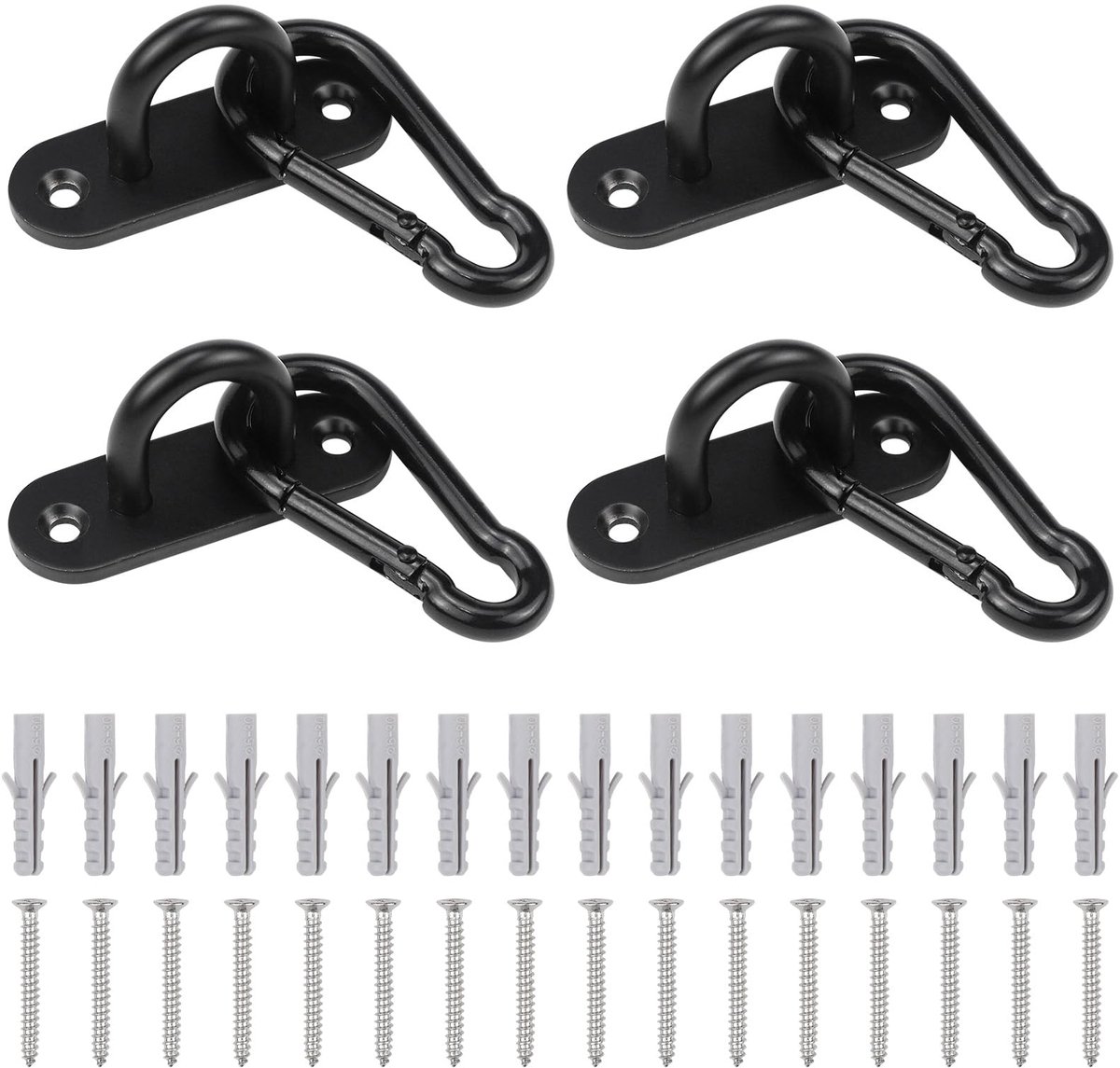 4 stuks oogplaten roestvrij staal, zwarte oogplaat met M6-karabijnhaak, oogplaat 6 cm-80 kg, zware belasting voor wand- en plafondbevestiging, met oogje