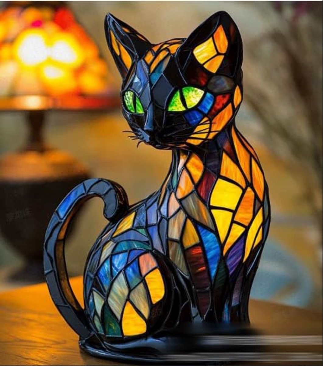 Kattenlamp,Nachtlampje Voor Kat en Hond,Retro Tafellamp Van Gekleurd Hars Met Kat en Hond,Vintage Kattenlamp Van Gekleurd glas,Woondecoratie Voor Slaapkamerverlichting Voor Katten- en Hondenliefhe