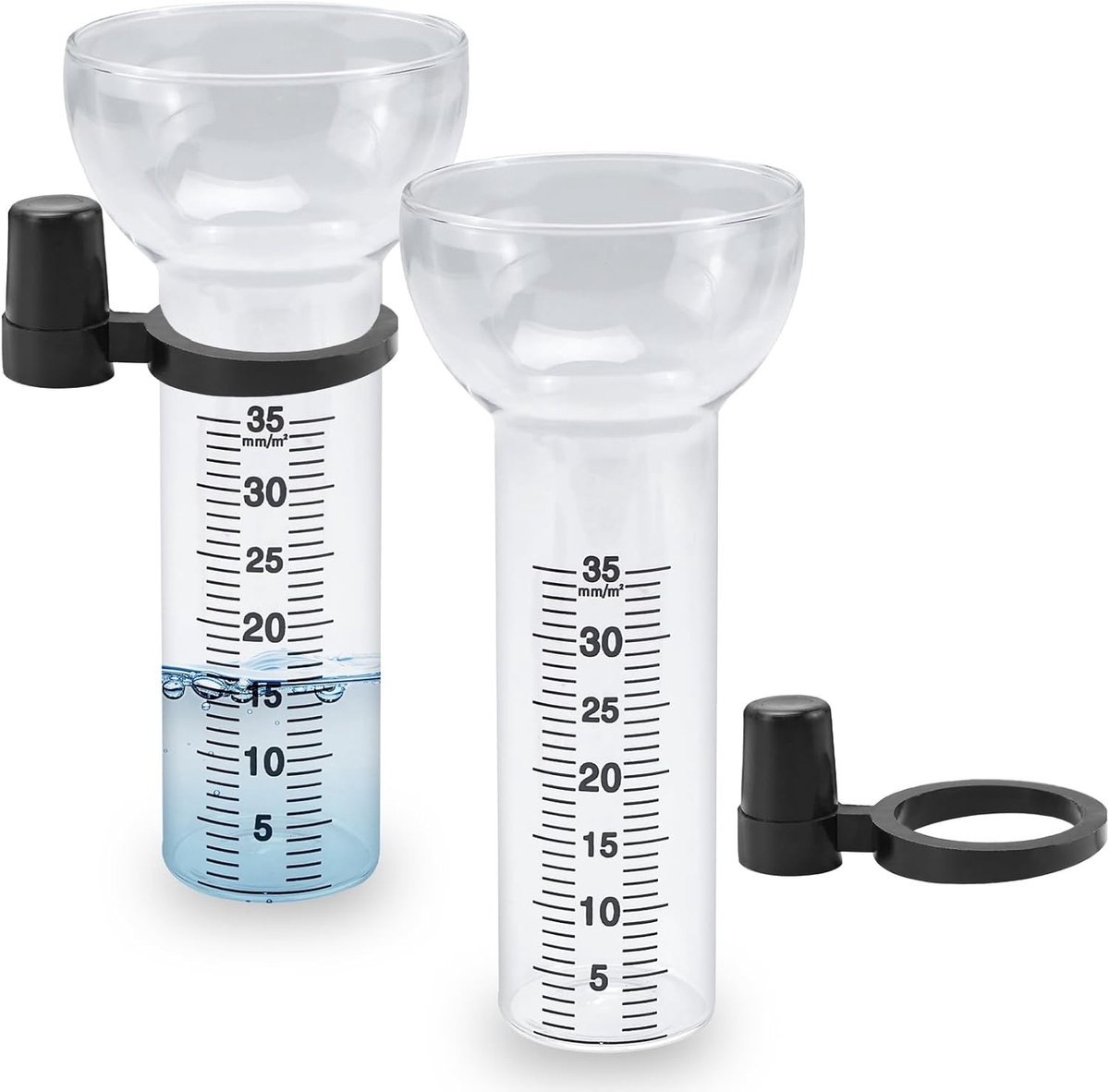 Regenmeter Set - Doorzichtig - 17,5 x 8 x 8 cm - Hoogwaardig Glas met Montagebeugels - Voor Tuinen en Plantages