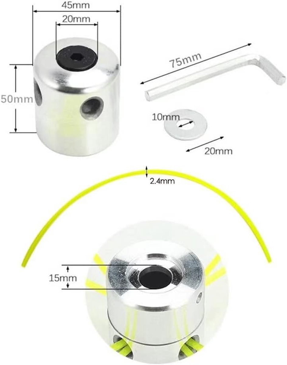 Vervangingssnijkop voor Grastrimmer - Zilver - 4,5 x 5 cm - Aluminium en Nylon - Geschikt voor Benzine Bosmaaiers