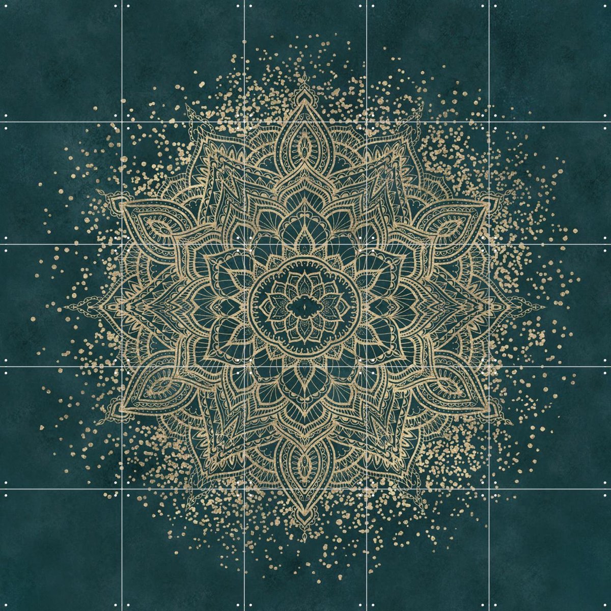 IXXI Boho Sparkling Mandala Teal Gold, Bloomery Decor - 100 x 100 cm - Gratis ophangtool - Grote wanddecoratie en posters - Decoratieve kunsten