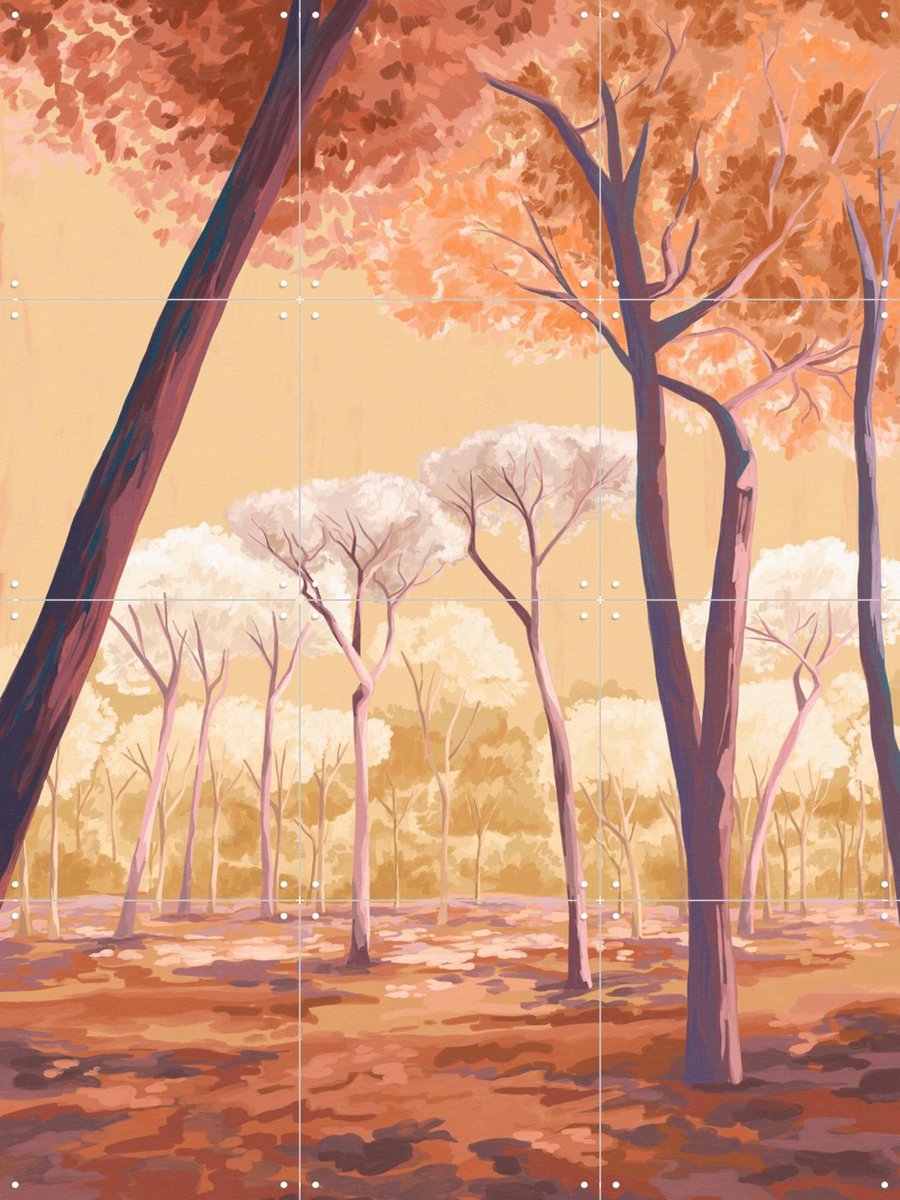 IXXI Warm Trees, Goed Blauw - 60 x 80 cm - Gratis ophangtool - Grote wanddecoratie en posters - Illustraties, Digitale Kunst, Eetkamer, Woonkamer