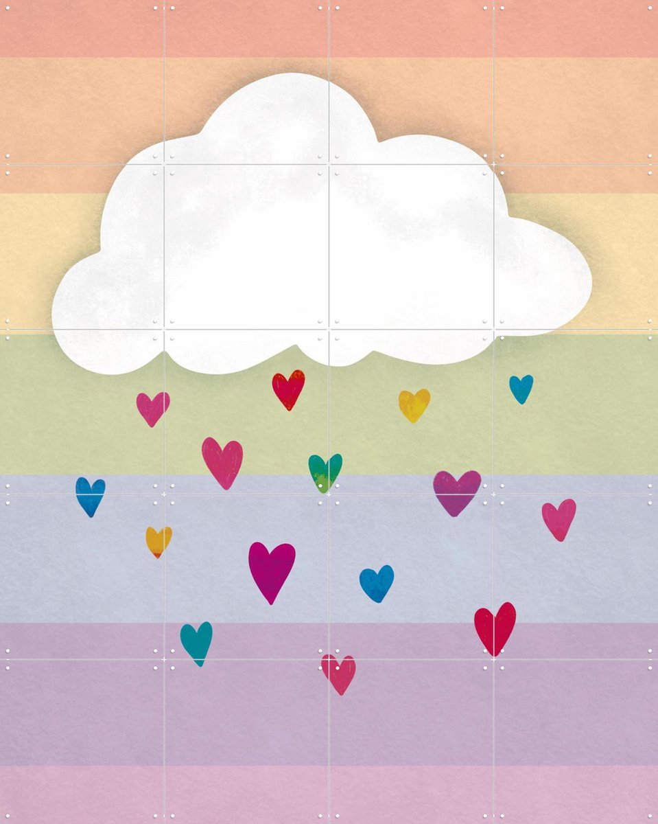IXXI Raining Multicolored Hearts, EMELIEmaria & Various - 80 x 100 cm - Gratis ophangtool - Grote wanddecoratie en posters - Digitale Kunst