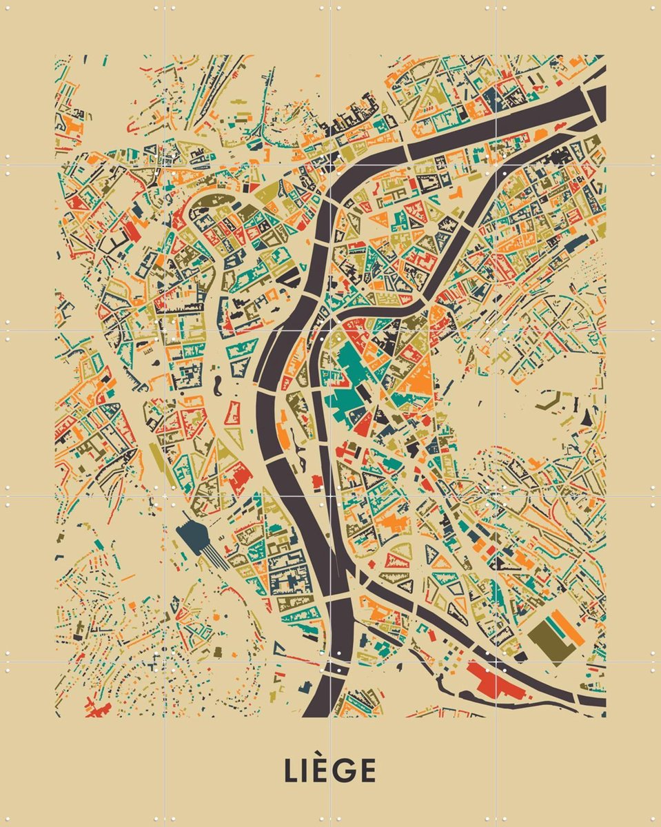 IXXI Liège Mosaic Map, Kunst in Kaart - 80 x 100 cm - Gratis ophangtool - Grote wanddecoratie en posters - Technische Tekening, Modern, Illustraties