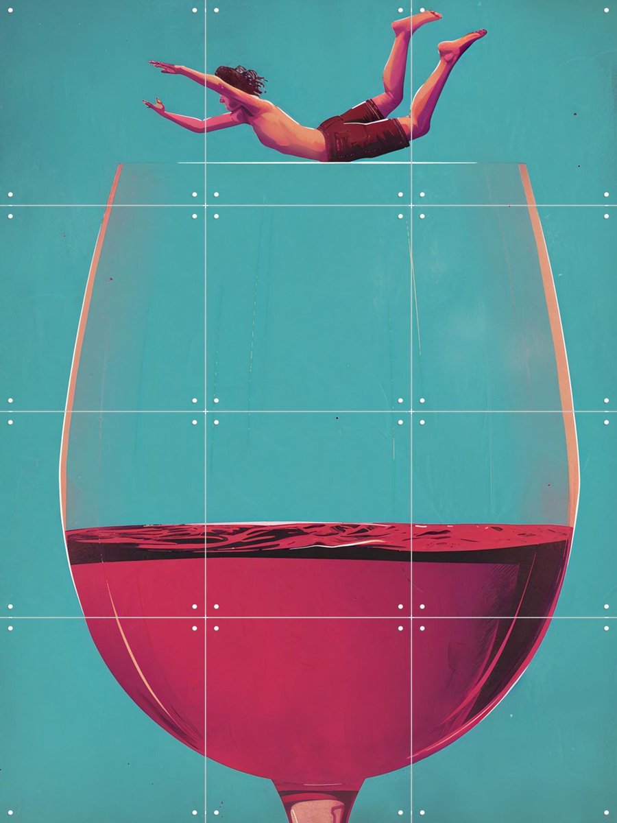 IXXI Wine Dive, Andreas Magnusson & Various - 60 x 80 cm - Gratis ophangtool - Grote wanddecoratie en posters - Illustraties, Modern, Abstract