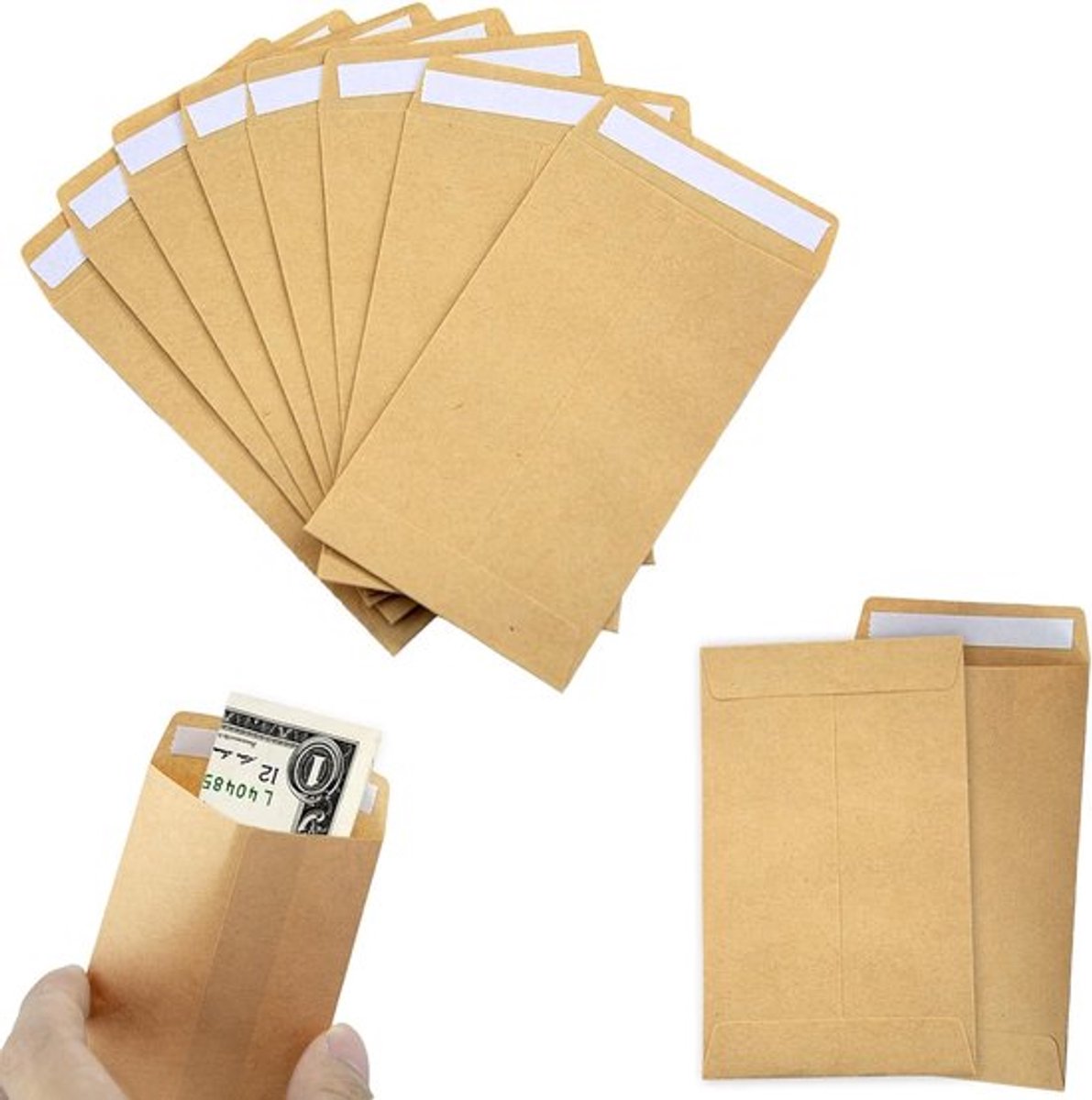 100 stuks bruine mini kraft papieren enveloppen van 10 x 6 cm met zelfklevende sluiting, multifunctionele munten- en zaadenveloppen voor thuis, school en kantoor