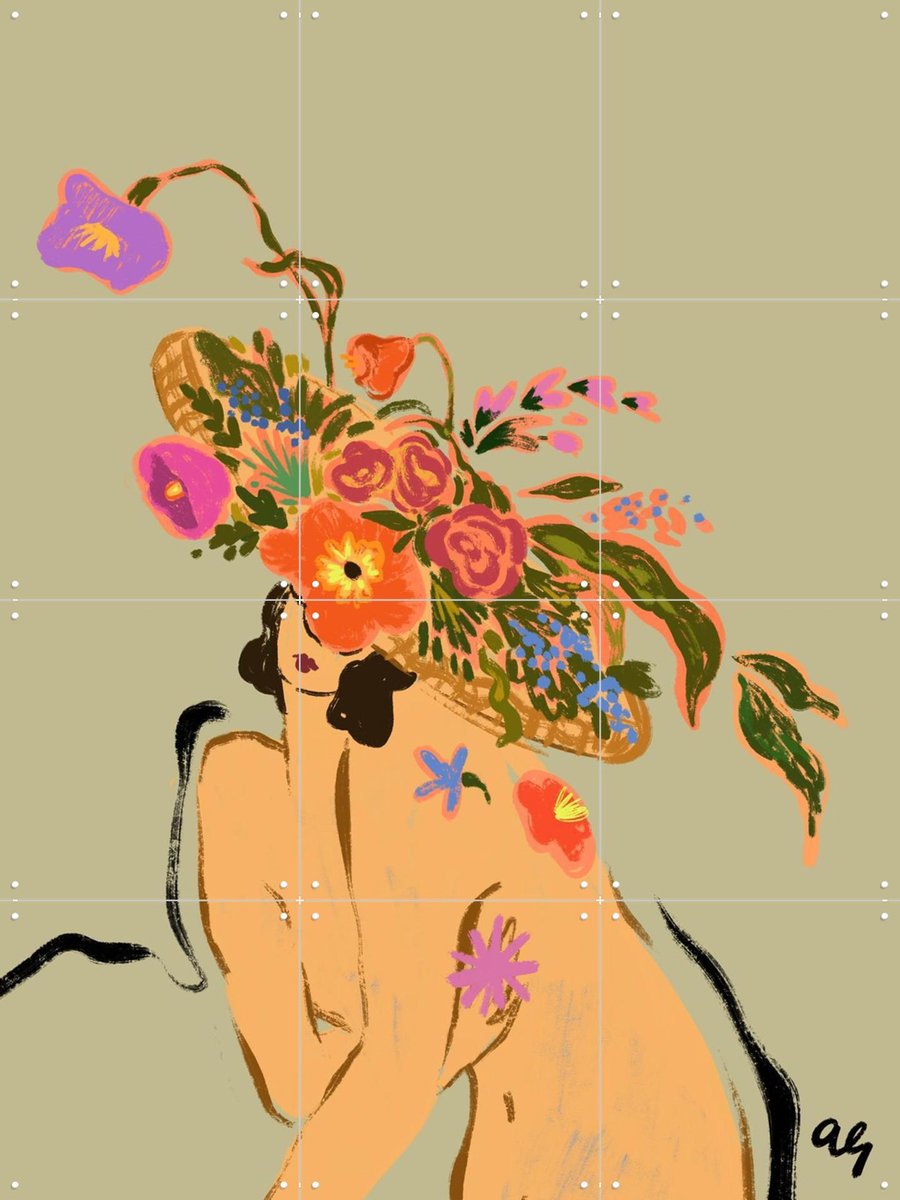 IXXI Blooming Headpiece, Arty Guava - 60 x 80 cm - Gratis ophangtool - Grote wanddecoratie en posters - Modern, Speels, Woonkamer, Slaapkamer