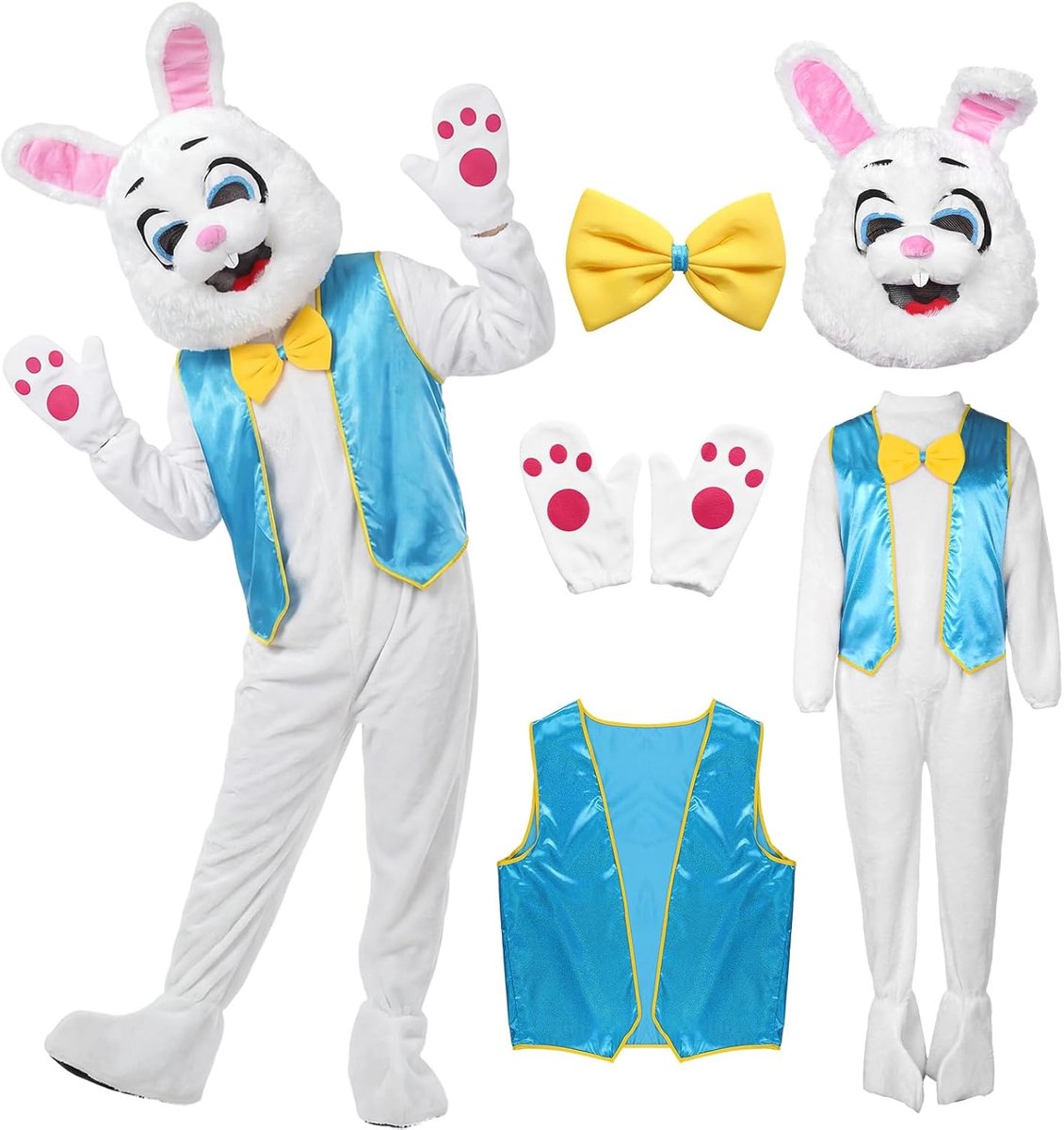 kostuum volwassenen, hazenkostuum heren dames set met vest vlinderdas handschoenen rok, paashaas kostuum voor Pasen, carnaval, cosplay