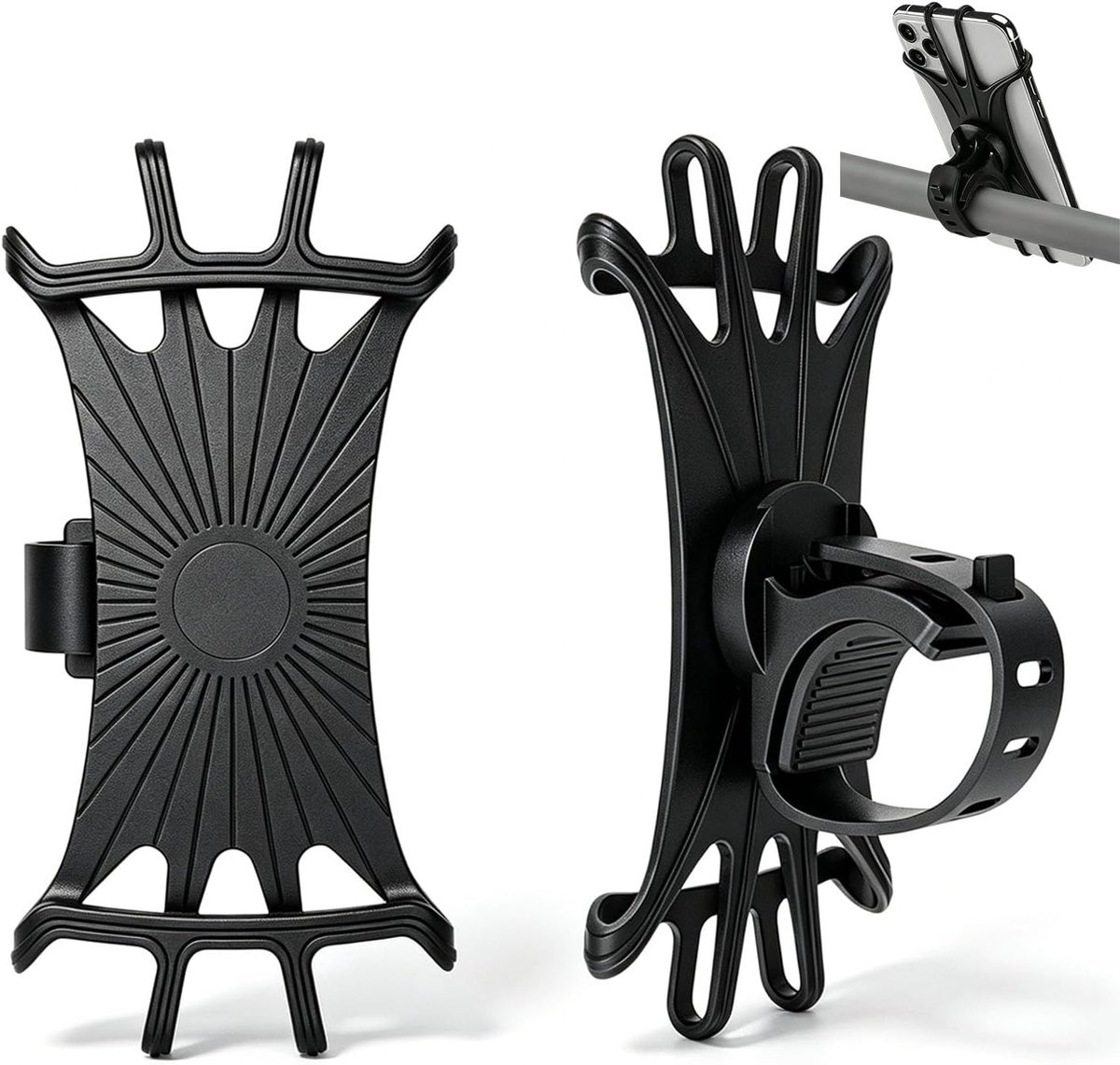 2 stuks telefoonhouder voor fiets, universeel, 360 graden draaibaar, mobiele telefoonhouder voor motorfiets, fiets, afneembare houder, verstelbaar, siliconen, telefoonhouder voor motorfiets