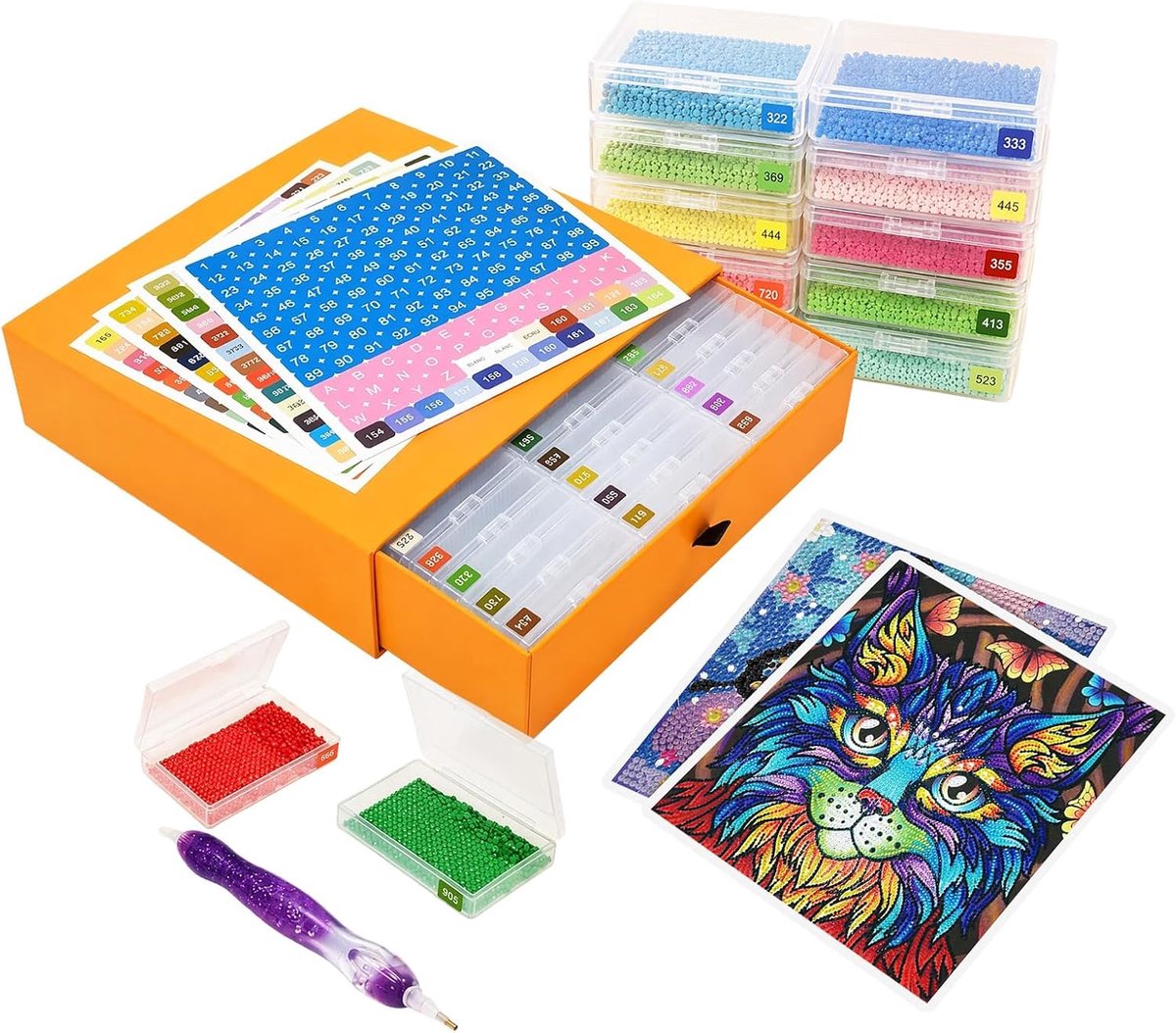 45 stuks Diamond Painting accessoiredozen, 2-in-1 Diamond Painting opbergdoos, schip met deksel voor kleine onderdelen, manicure, kralen, strass-steentjes