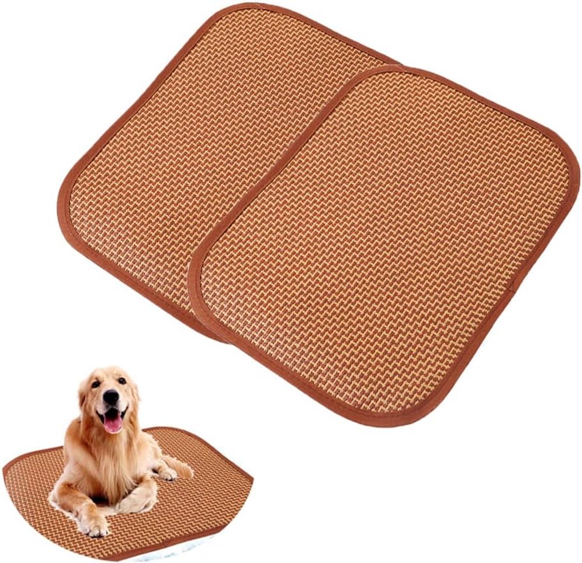 Ulisem - Katten Koelmat 2 Stuks – Zelfkoelende Huisdierenmat – Bamboe Rotan Slaapmat voor Katten & Honden – Zomermat voor Puppy, Kitten, Konijn & Kleine Huisdieren – 35x50cm