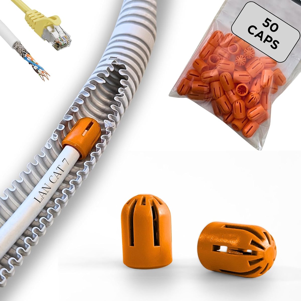 kabeltrekhulp voor installatiebuizen, stevig bevestigde trekhulp voor installatiebuizen, voor professionals en doe-het-zelvers (LAN CAT 7 ORANGE, 50)
