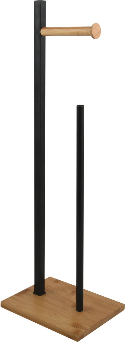 Spirella Toiletrolhouder Staand – Toiletpapierhouder Zwart en Hout – Vrijstaande WC-Papierhouder WC Papier Dispenser