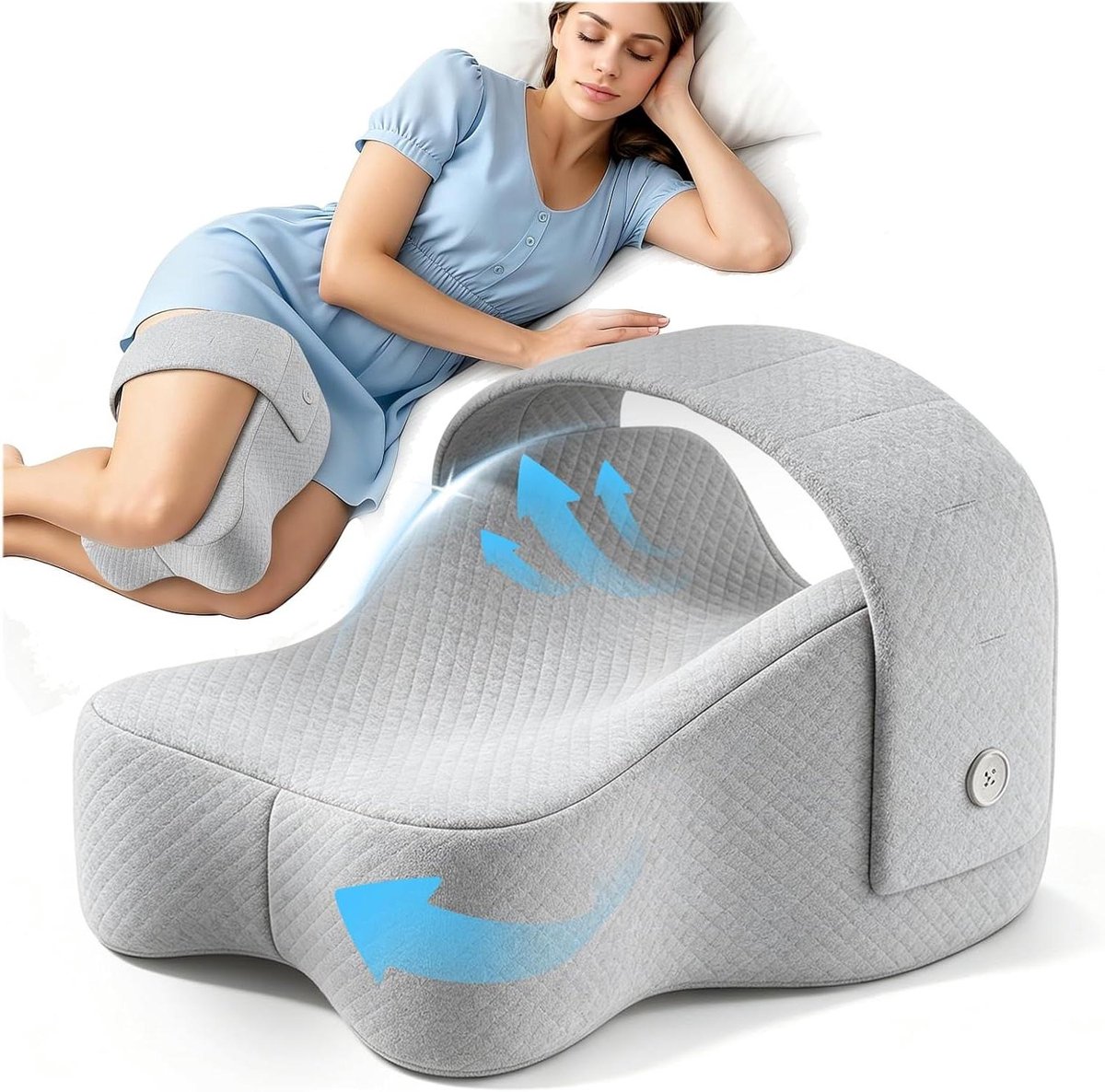 Orthopedisch Kniekussen - Beensteun Kussen - Pijnverlichting Slaap - Verstelbare Traagschuim Kern - 30 x 20 x 4 cm - Grijs