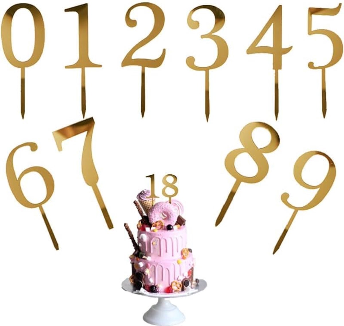 taarttoppers 0-9 van acryl, 10 stuks taartdecoratie voor verjaardag, taartstekers voor taarten, cupcakes, feestdecoratie voor kinderen, volwassenen, jubileum, bruiloft, feest