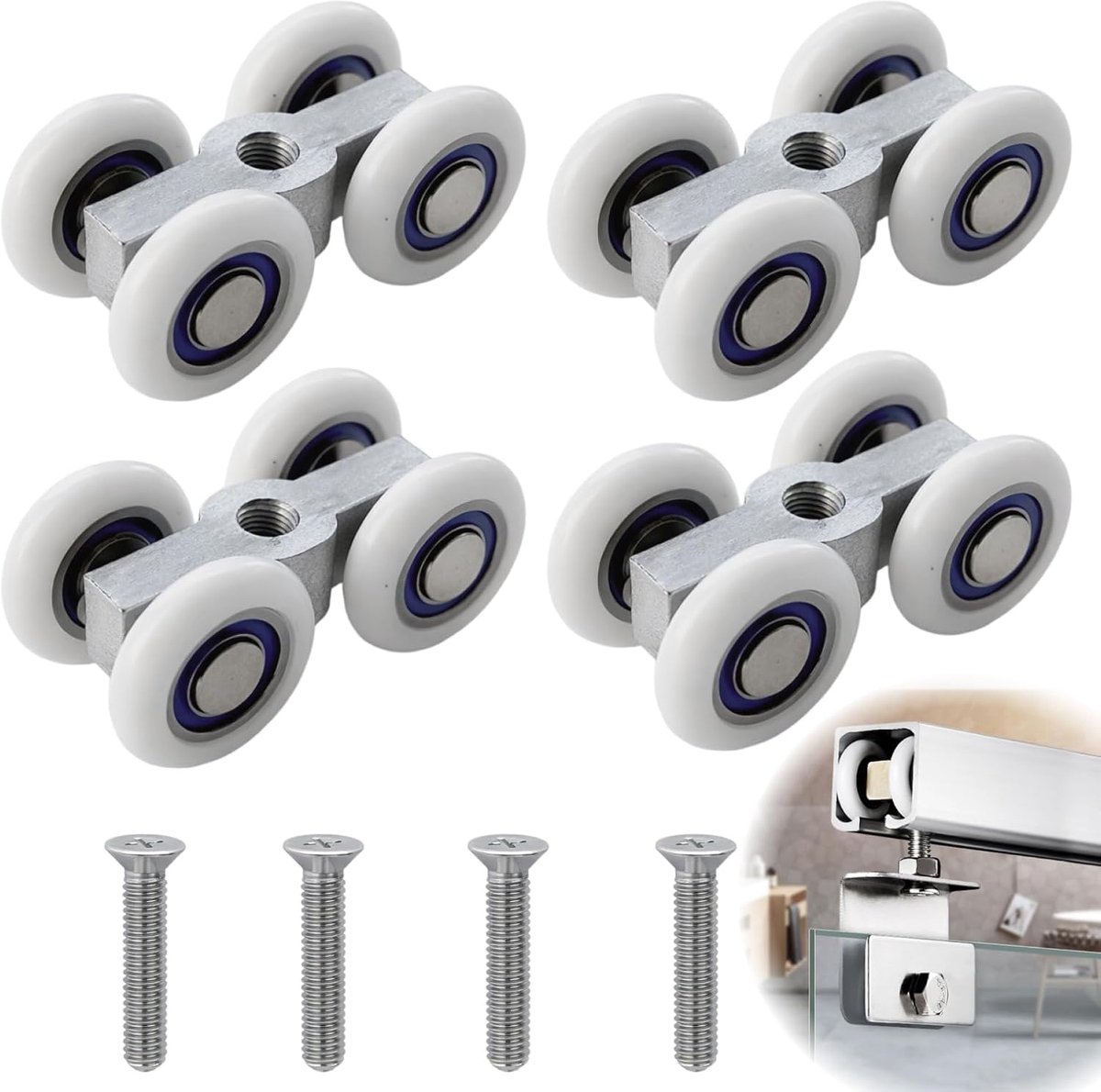 4 sets wielen voor schuifdeurwielen, M6 20 mm, voor schuifdeur van metaal met stabiele constructie voor stil glijden schuifdeur 20 mm voor douchecabine wielen en wieltjes voor schuifdeuren