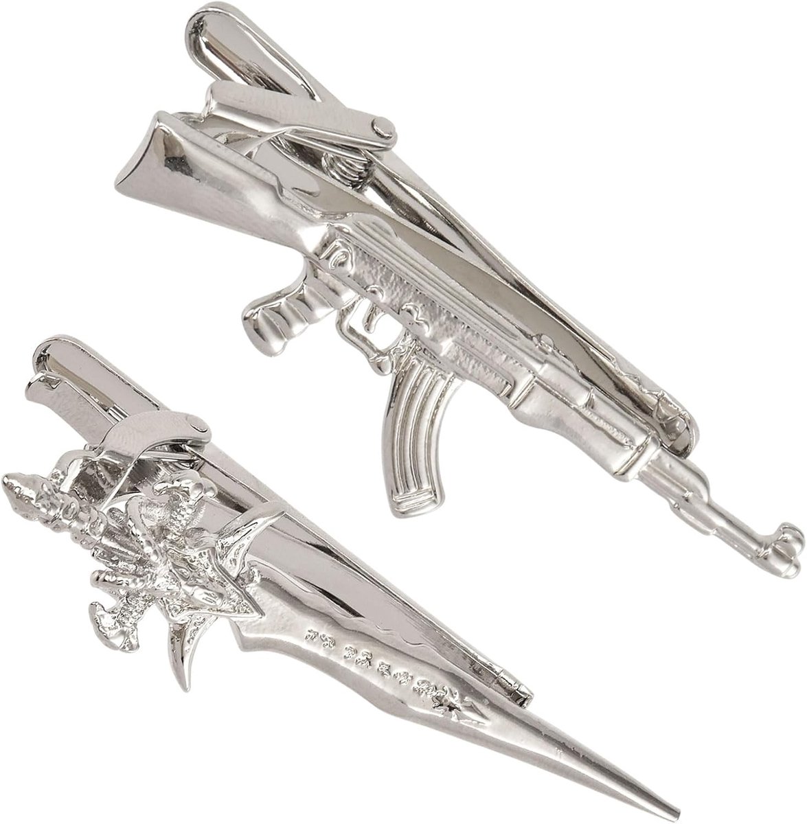2 Stijl Messing Stropdas Clip Zwaard Kraag Pins Pistool vorm stropdas Clips voor Pin Accessoires, Platina, 0,6x6,3x0,9 inch