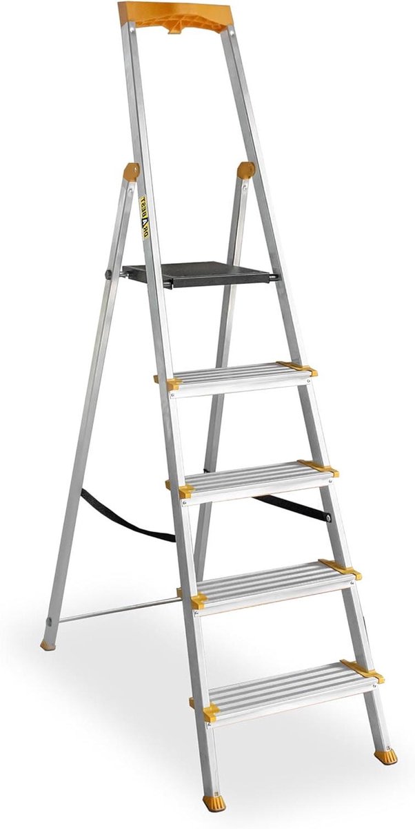 Vouwtrap 5 treden - Aluminium trap - Klusklare Hulp - Extra brede treden - 120 mm breed - Zilver
