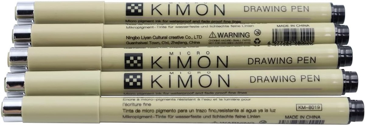 SnelShoppen - 5-delige Micron Naaldpen Set voor Tekenen en Illustratie, Fijne Punt Pennen 01/03/05/08.BR, Perfect voor Studenten en Kunstenaars