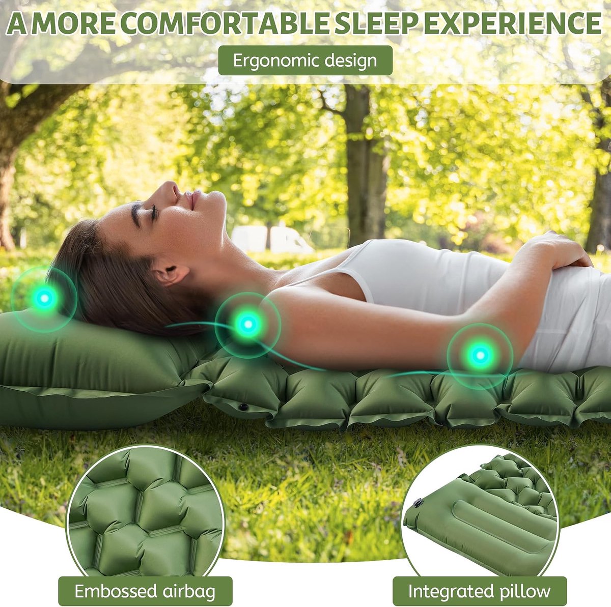 camping XXL & verdikt luchtmatras met pomp en kussen | Geavanceerde en verdikte campingmatras met voetpomp. Compact en licht voor wandelen, strand, tent, outdoor