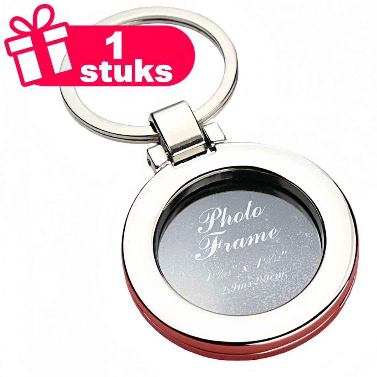 Decopatent - Premium Keychain - Foto Sleutelhanger Rond - Met Foto Inzet - Metalen Sleutelhanger Fotolijst - Geschikt voor Foto's van 2.9 x 2.9 cm - Zilverkleurig - Persoonlijk Cadeau