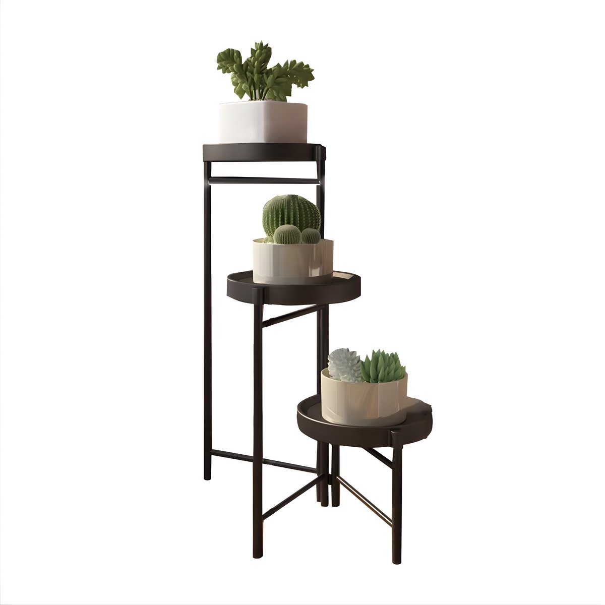 Metalen Plantenstandaard 3-Laags - Bloemenrek voor Balkon & Binnen - Zwart - 3 Potten